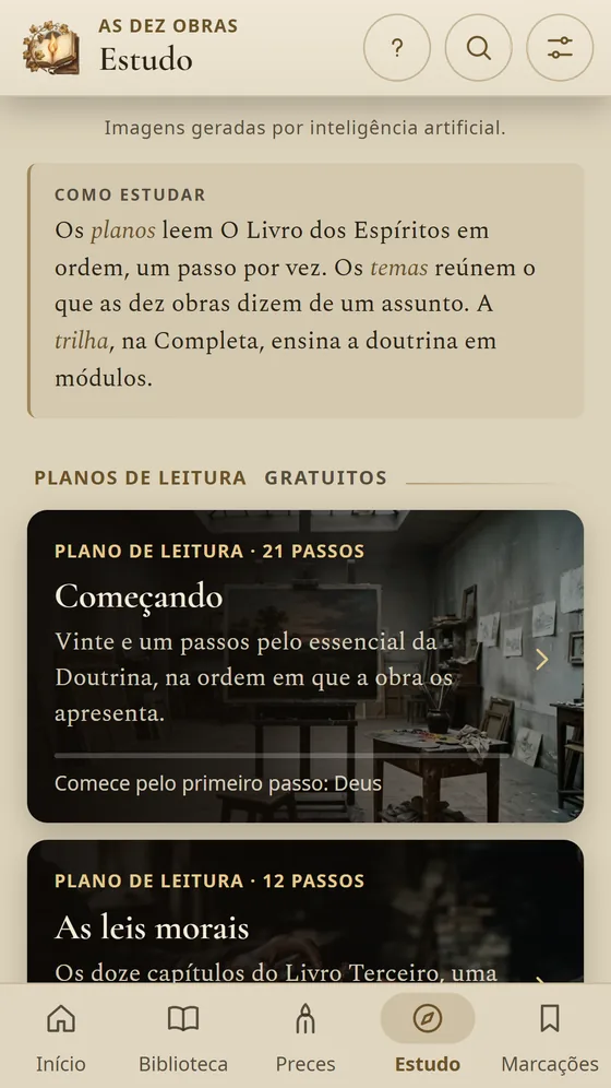 Estudo por temas, com os planos de leitura Começando e As leis morais.