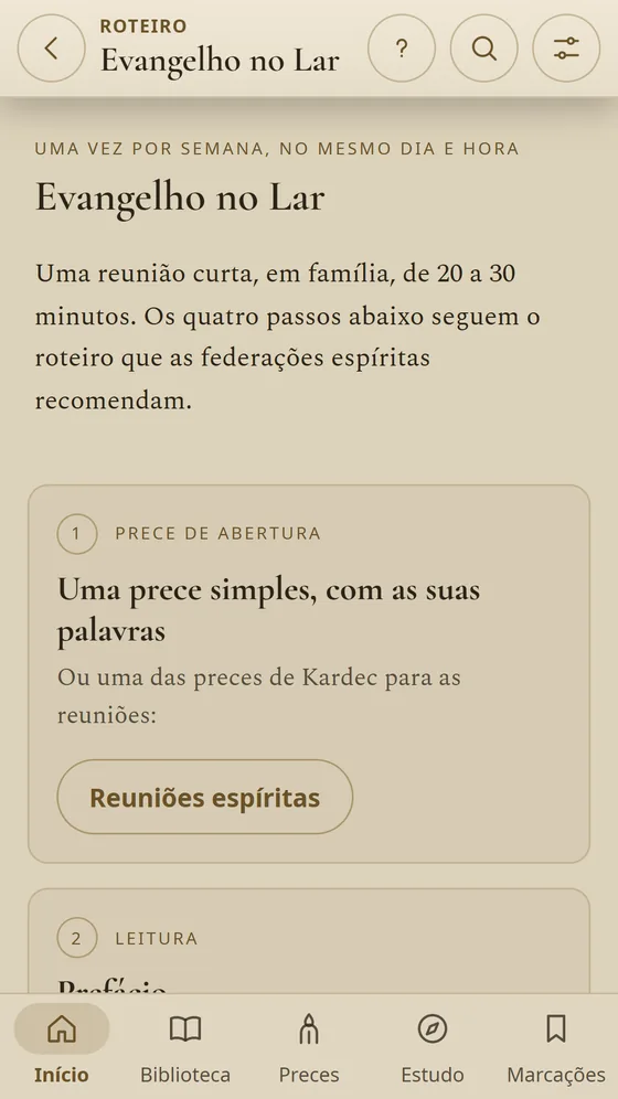 Roteiro do Evangelho no Lar com a prece de abertura e a leitura.