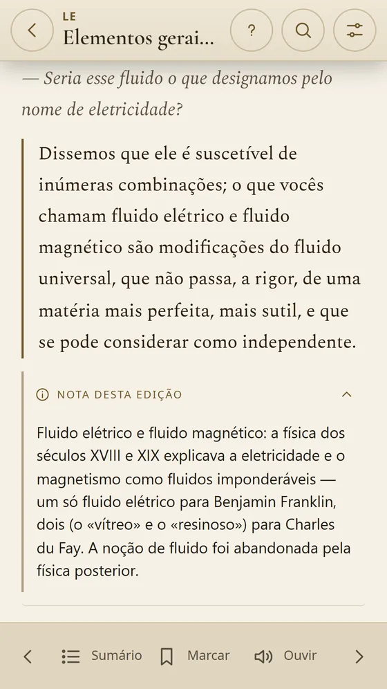 Nota desta edição explicando o fluido elétrico e magnético no século XIX.
