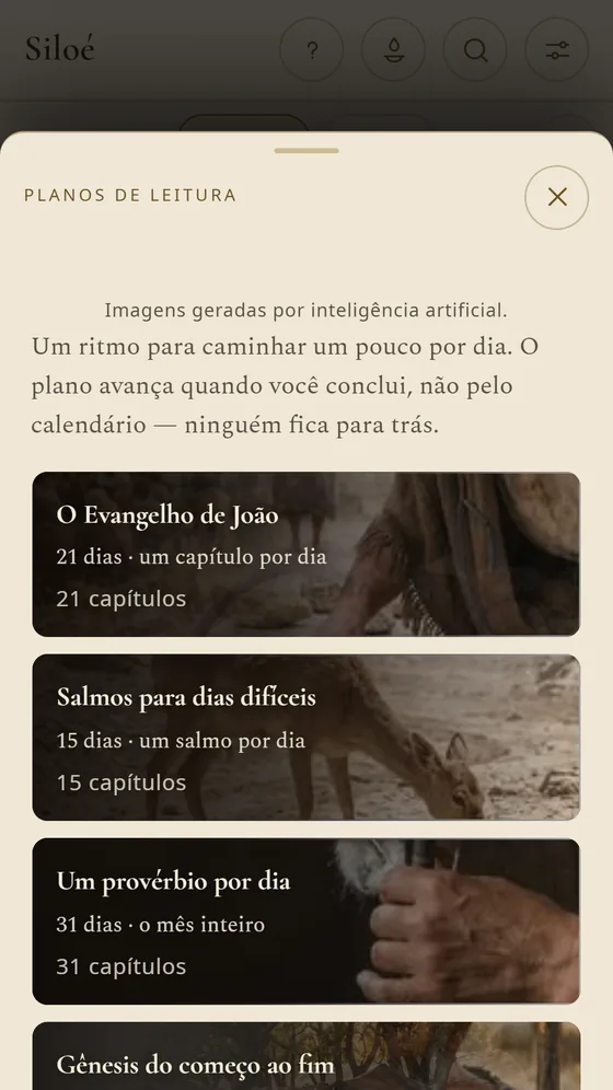 Lista de planos de leitura: o Evangelho de João, Salmos para dias difíceis e um provérbio por dia.